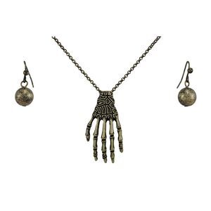 Burnished Gold Skeleton Hand and Ball Earring Set